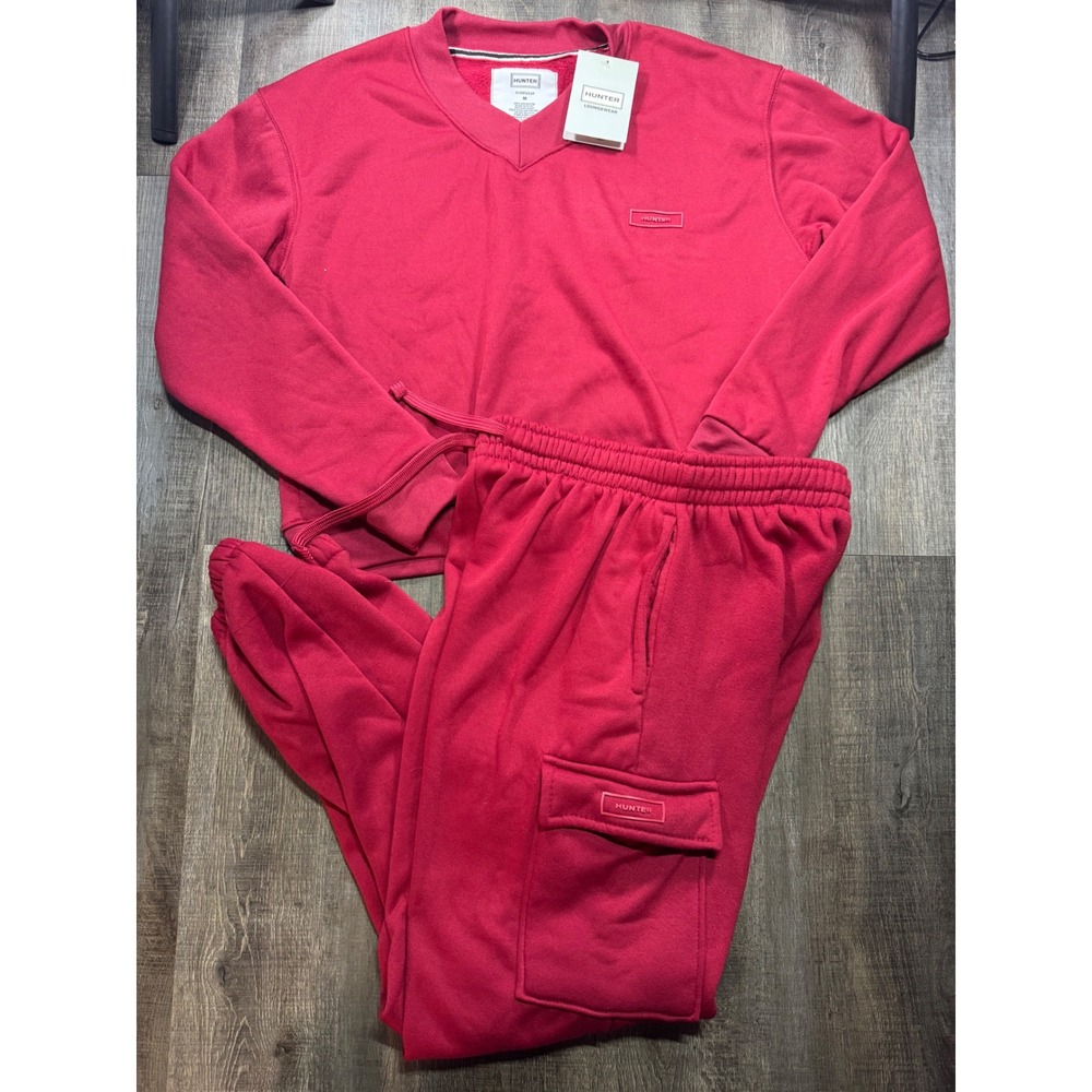 Hunter Loungewear Red 2 Piece Set V-Neck Sweatshirt Cargo Joggers Womens Medium